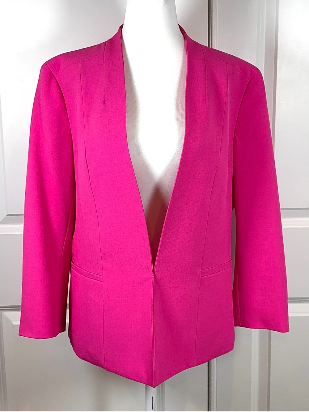 Evan Picone Hot Pink Barbiecore Open Front Career Office Work Blazer Jacket 12